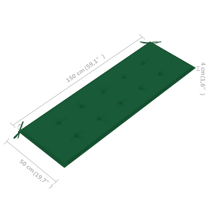 Bancă de grădină, cu pernă verde, 150 cm, lemn masiv de tec WALTI