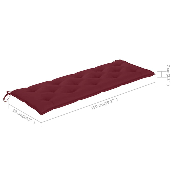 Bancă de grădină, cu pernă roșu vin, 150 cm, lemn masiv de tec WALTI