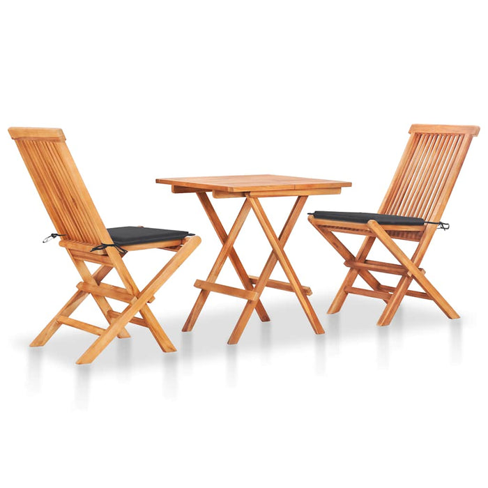 Set mobilier bistro cu perne antracit, 3 piese, lemn masiv tec - WALTI WALTI