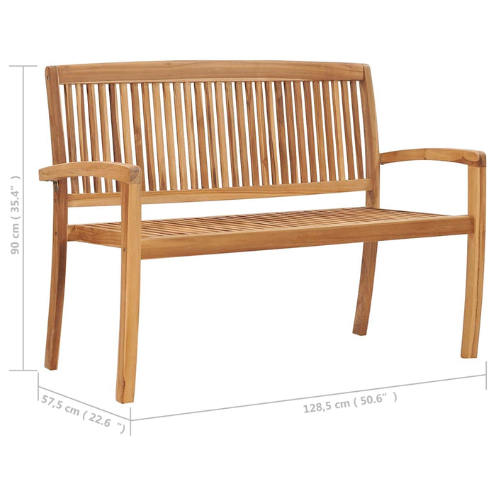 Bancă de grădină stivuibilă cu pernă, 128,5 cm, lemn masiv tec WALTI