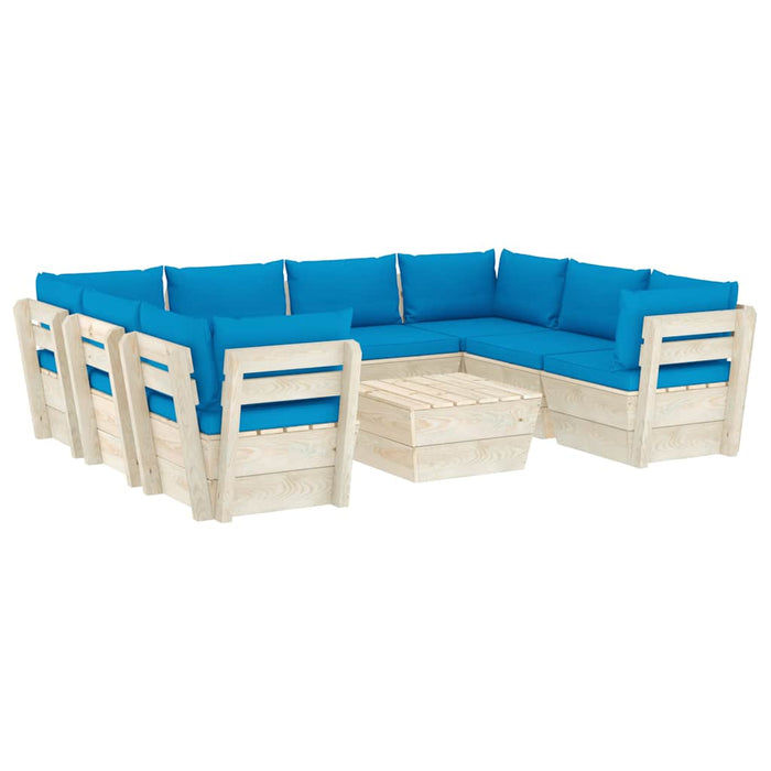 Set mobilier grădină paleți, 9 piese, cu perne, lemn de molid WALTI