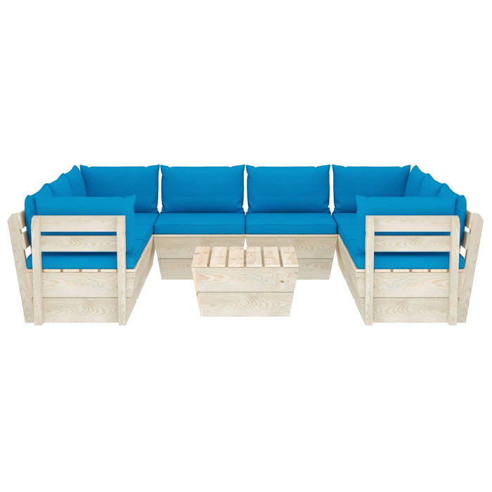 Set mobilier grădină paleți, 9 piese, cu perne, lemn de molid WALTI