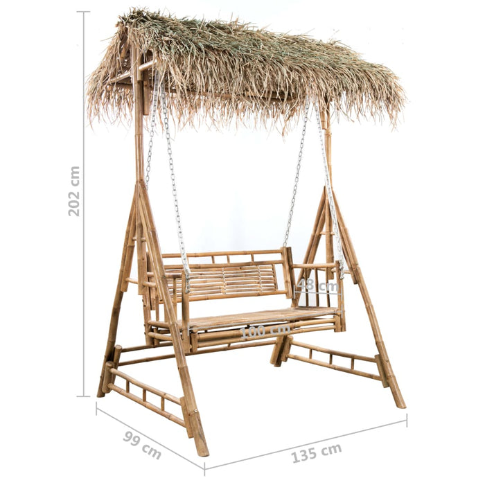 Balansoar 2 locuri, frunze de palmier și pernă, 202 cm, bambus WALTI