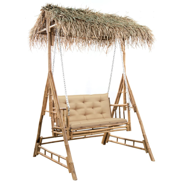 Balansoar 2 locuri, frunze de palmier și pernă, 202 cm, bambus - WALTI WALTI