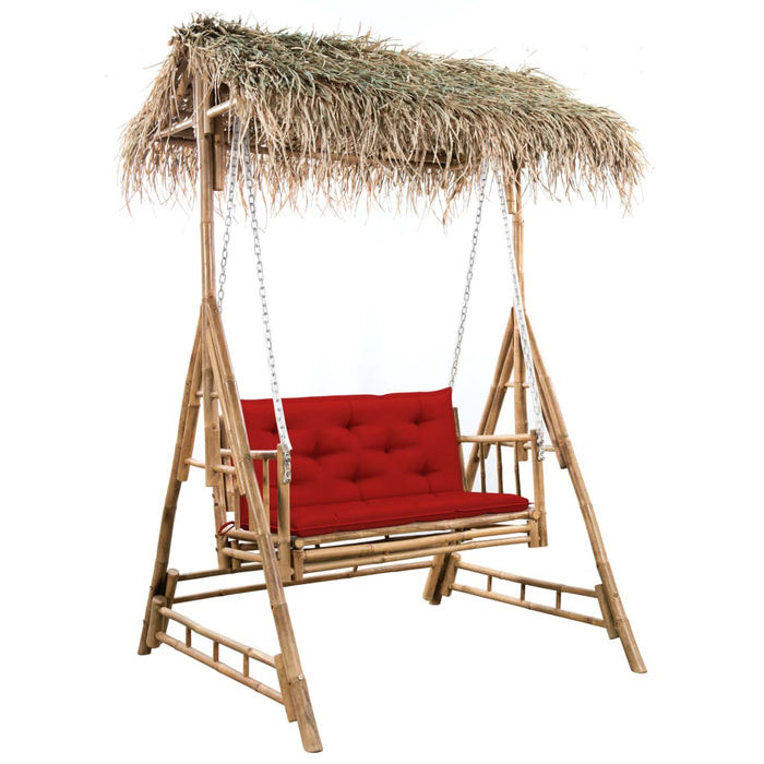 Balansoar 2 locuri, frunze de palmier și pernă, 202 cm, bambus WALTI