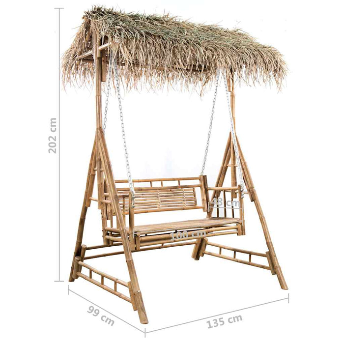 Balansoar 2 locuri, cu frunze palmier și pernă, 202 cm, bambus WALTI