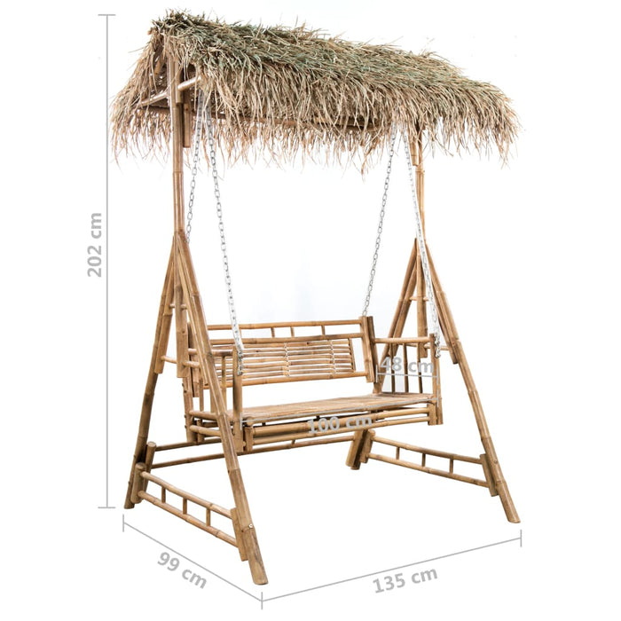 Balansoar cu 2 locuri, cu frunze de palmier și pernă, 202 cm, bambus - WALTI WALTI