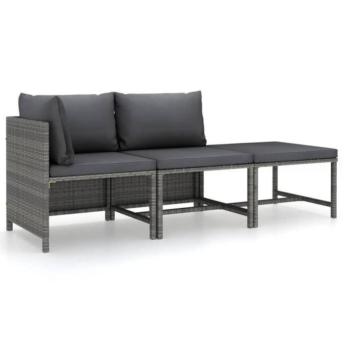 Set mobilier de grădină cu perne, 3 piese, gri, poliratan WALTI