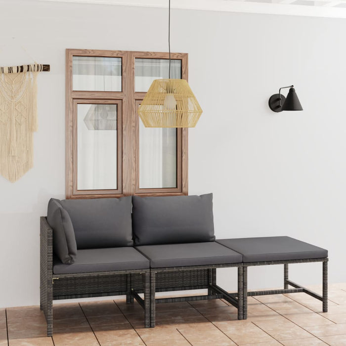 Set mobilier de grădină cu perne, 3 piese, gri, poliratan WALTI