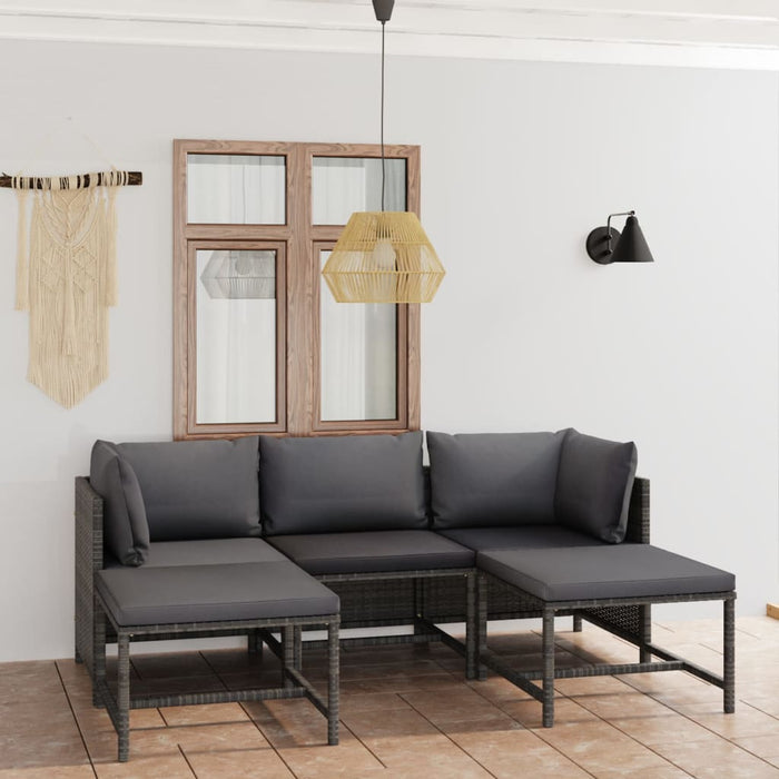 Set mobilier de grădină cu perne, 5 piese, gri, poliratan - WALTI WALTI