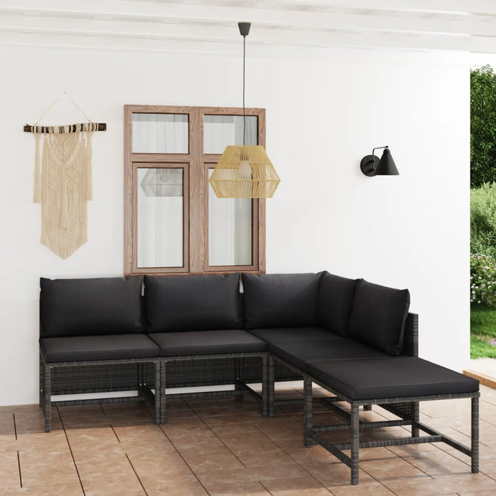 Set mobilier de grădină cu perne, 5 piese, gri, poliratan WALTI
