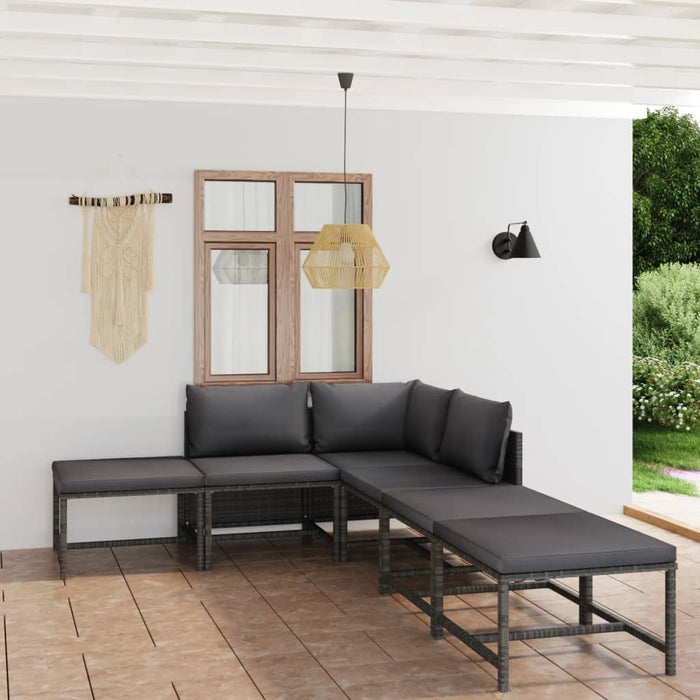 Set mobilier de grădină cu perne, 6 piese, gri, poliratan - WALTI WALTI