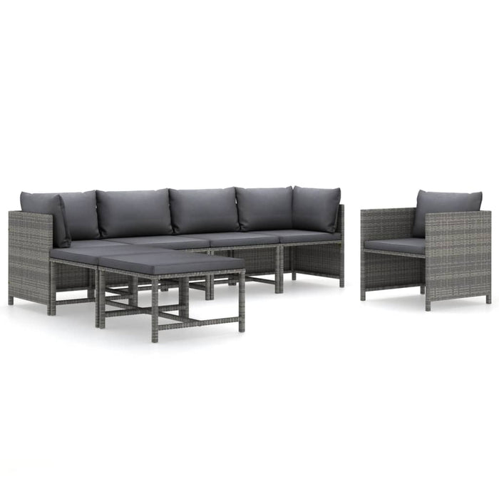 Set mobilier de grădină cu perne, 7 piese, gri, poliratan WALTI