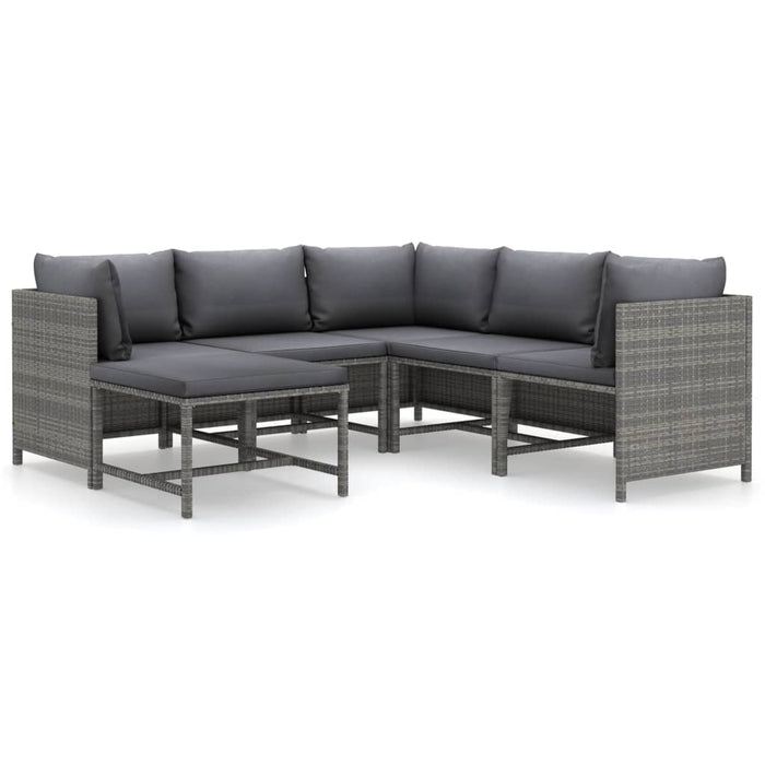 Set mobilier de grădină cu perne, 6 piese, gri, poliratan WALTI
