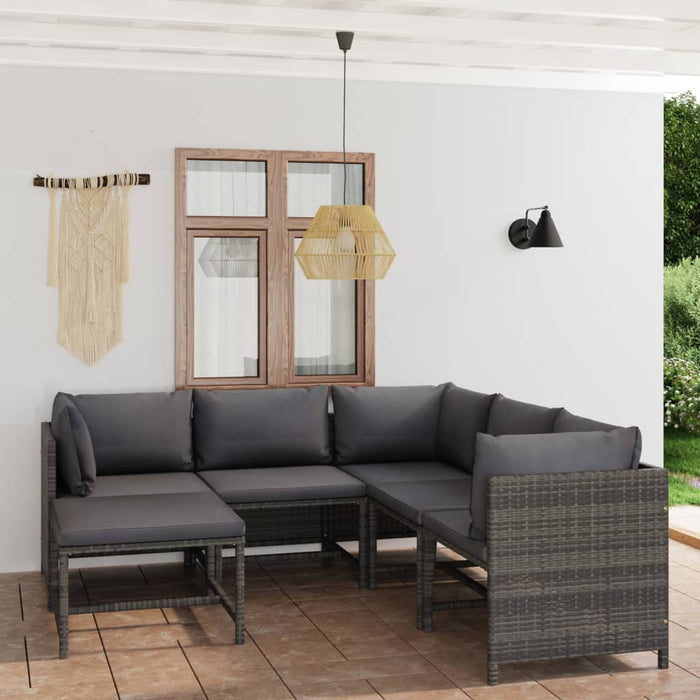Set mobilier de grădină cu perne, 6 piese, gri, poliratan WALTI