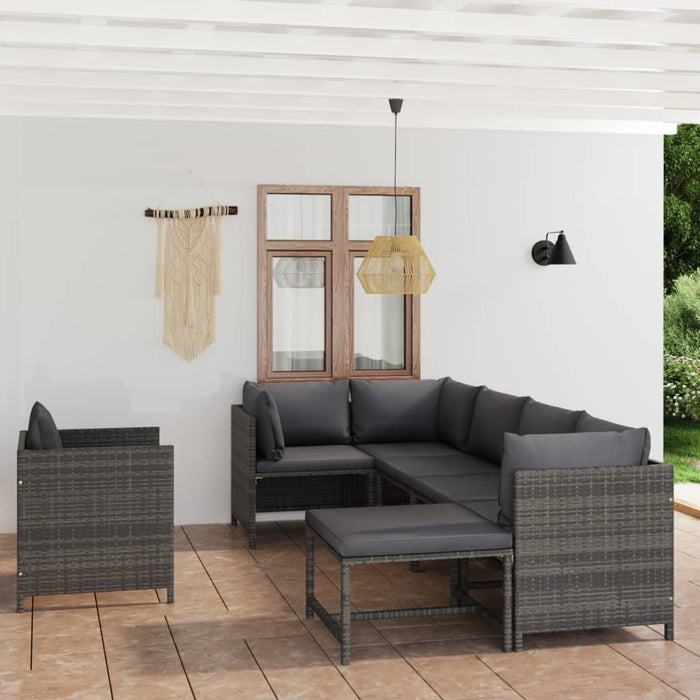 Set mobilier de grădină cu perne, 7 piese, gri, poliratan WALTI