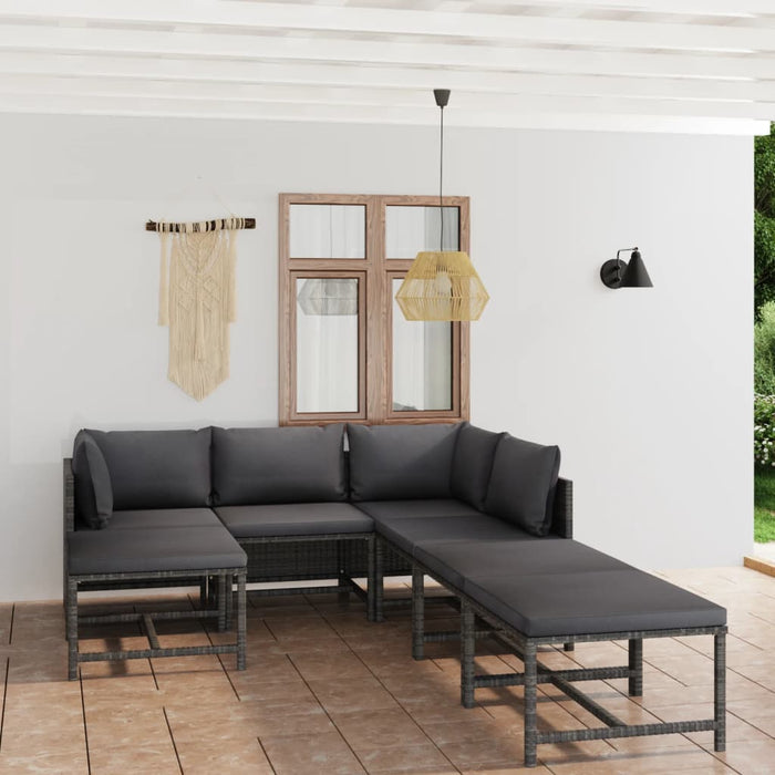 Set mobilier de grădină cu perne, 7 piese, gri, poliratan WALTI