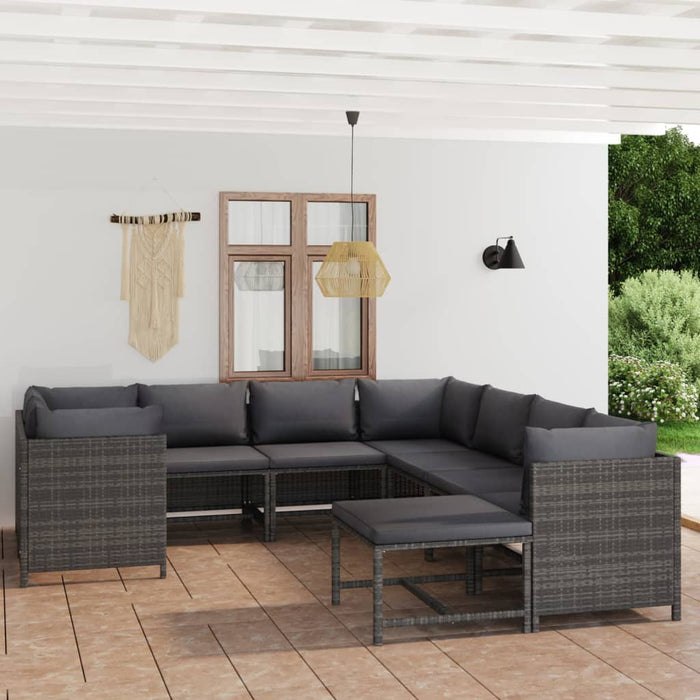 Set mobilier de grădină cu perne, 9 piese, gri, poliratan WALTI
