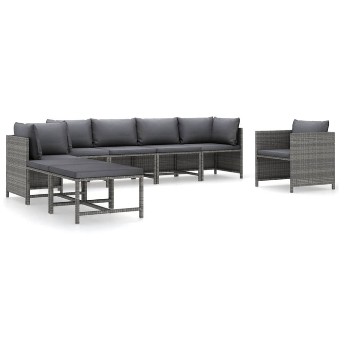 Set mobilier de grădină cu perne, 8 piese, gri, poliratan WALTI