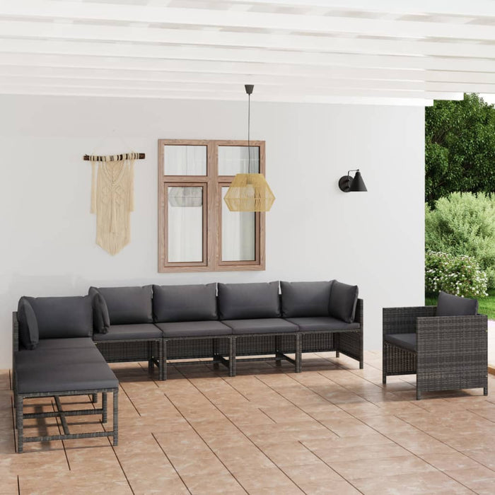 Set mobilier de grădină cu perne, 8 piese, gri, poliratan WALTI