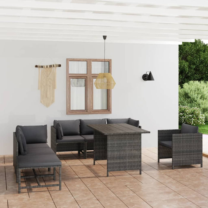 Set mobilier de grădină cu perne, 8 piese, gri, poliratan WALTI