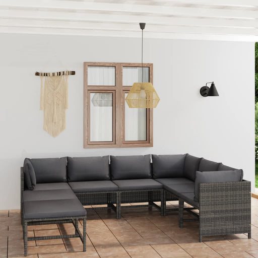 Set mobilier de grădină cu perne, 8 piese, gri, poliratan - WALTI WALTI