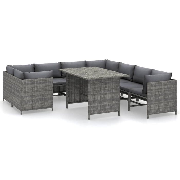 Set mobilier de grădină cu perne, 9 piese, gri, poliratan WALTI