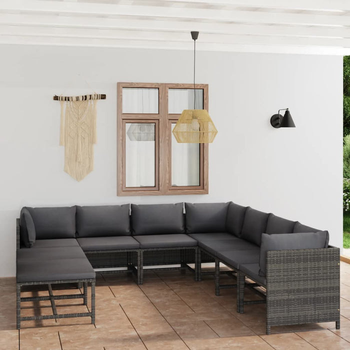 Set mobilier de grădină cu perne, 9 piese, gri, poliratan WALTI