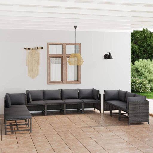 Set mobilier de grădină cu perne, 10 piese, gri, poliratan - WALTI WALTI