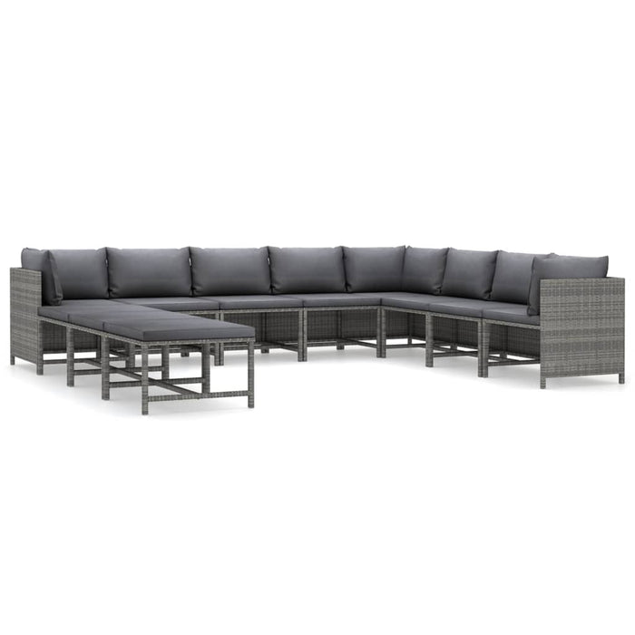 Set mobilier de grădină cu perne, 11 piese, gri, poliratan WALTI
