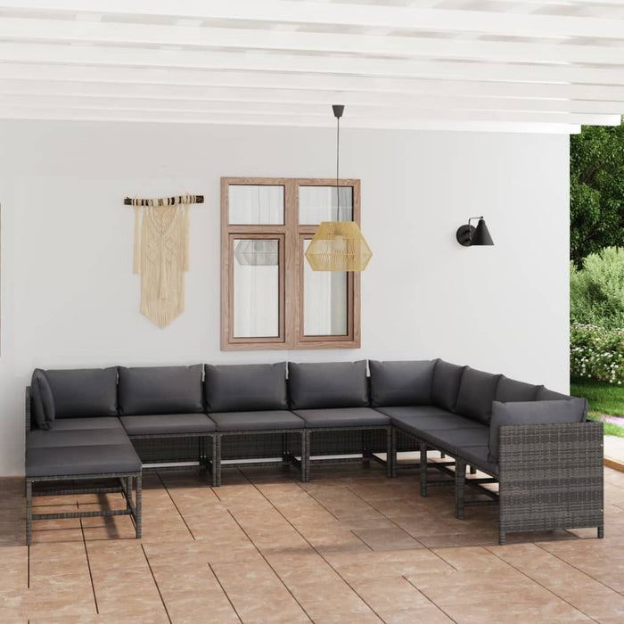 Set mobilier de grădină cu perne, 11 piese, gri, poliratan WALTI