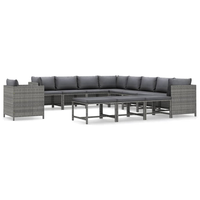 Set mobilier de grădină cu perne, 12 piese, gri, poliratan WALTI