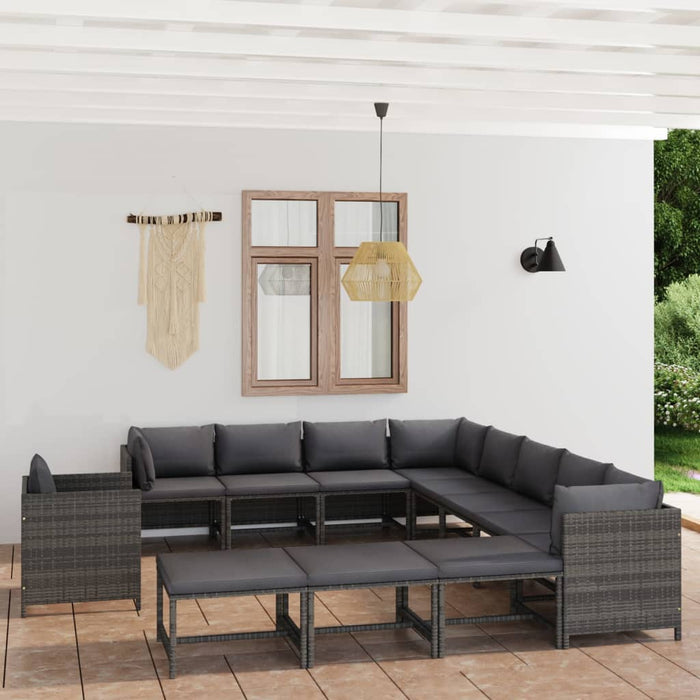 Set mobilier de grădină cu perne, 12 piese, gri, poliratan WALTI