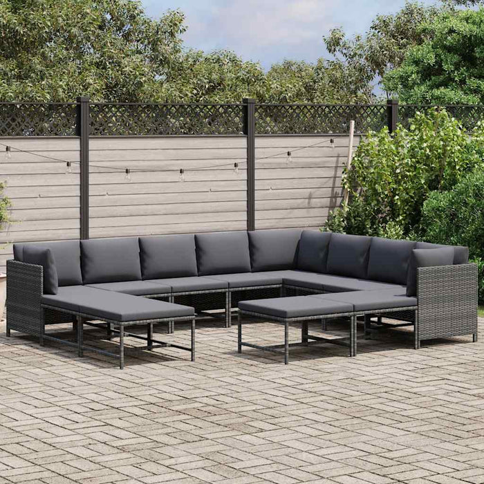 Set mobilier de grădină cu perne, 12 piese, gri, poliratan WALTI