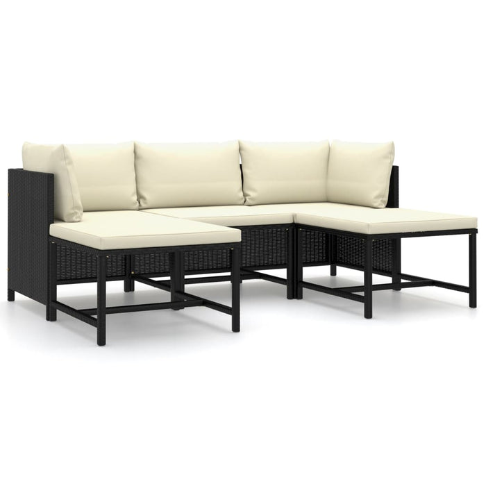 Set mobilier de grădină cu perne, 5 piese, negru, poliratan WALTI