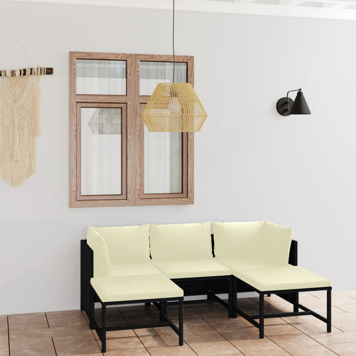 Set mobilier de grădină cu perne, 5 piese, negru, poliratan WALTI