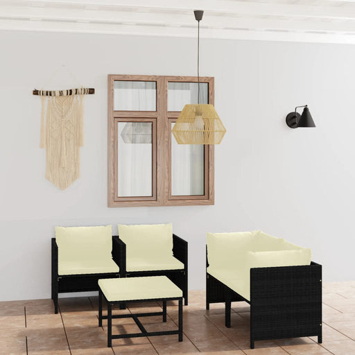Set mobilier de grădină cu perne, 5 piese, negru, poliratan - WALTI WALTI
