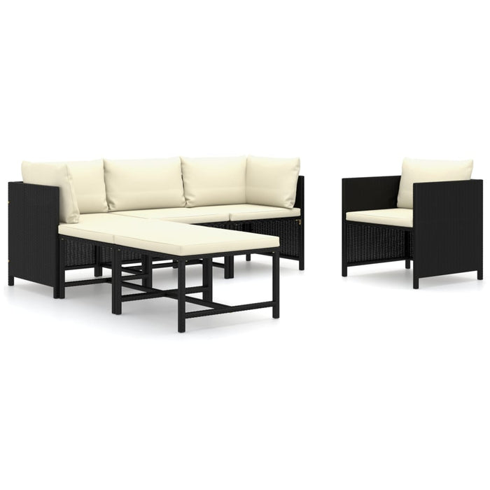 Set mobilier de grădină cu perne, 6 piese, negru, poliratan - WALTI WALTI