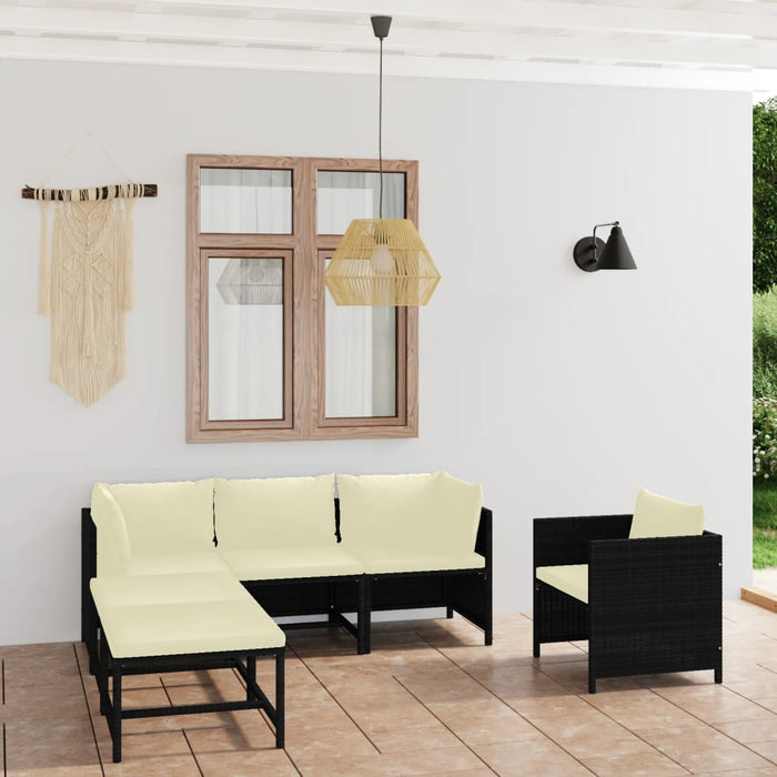 Set mobilier de grădină cu perne, 6 piese, negru, poliratan - WALTI WALTI