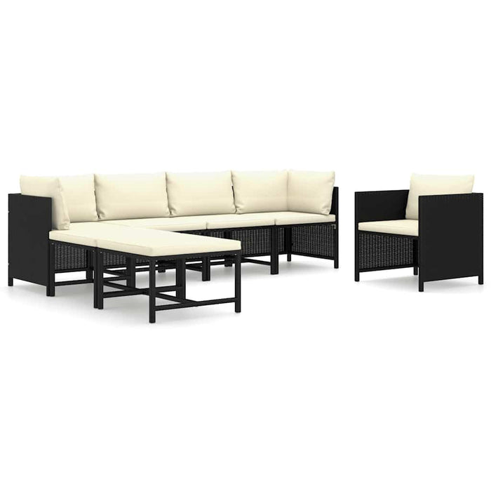 Set mobilier de grădină cu perne, 7 piese, negru, poliratan - WALTI WALTI