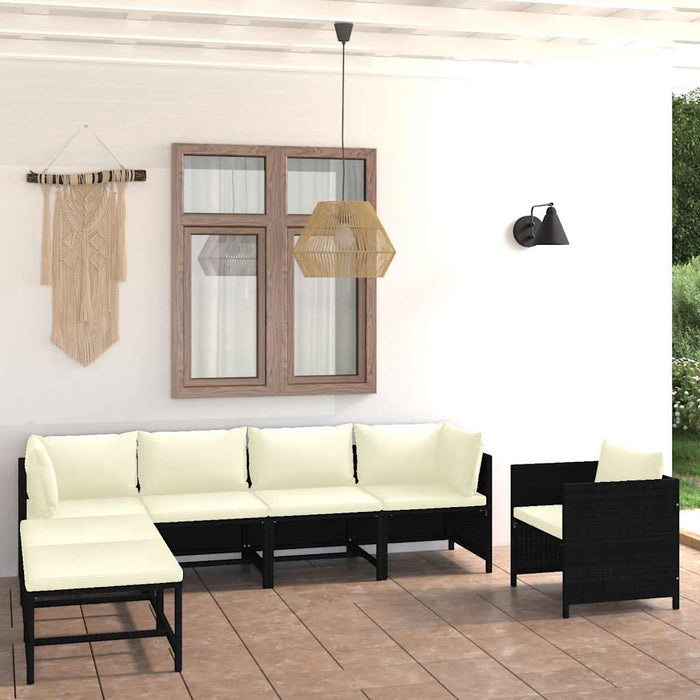 Set mobilier de grădină cu perne, 7 piese, negru, poliratan - WALTI WALTI