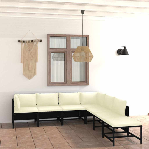 Set mobilier de grădină cu perne, 7 piese, negru, poliratan - WALTI WALTI