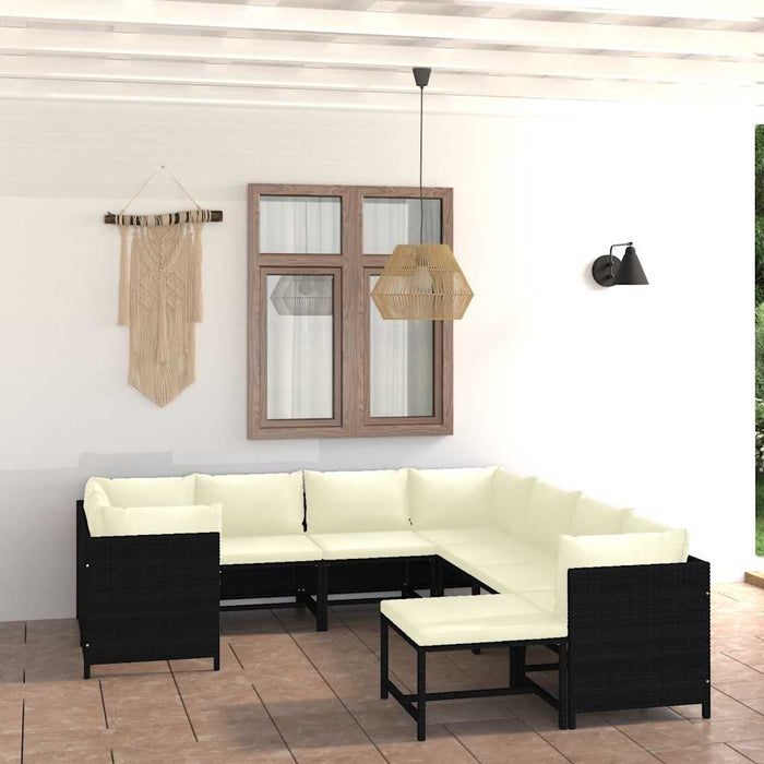 Set mobilier de grădină cu perne, 9 piese, negru, poliratan WALTI
