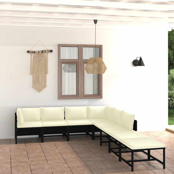 Set mobilier de grădină cu perne, 8 piese, negru, poliratan - WALTI WALTI
