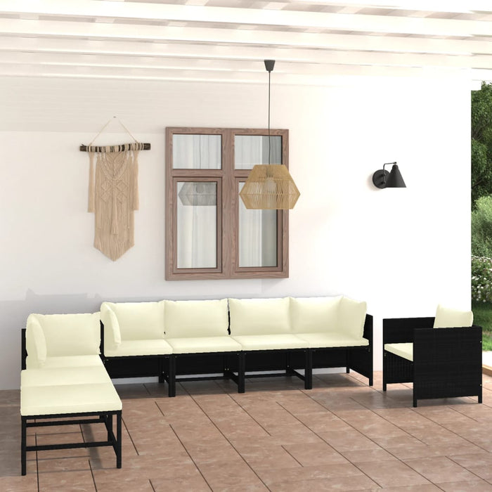 Set mobilier de grădină cu perne, 8 piese, negru, poliratan WALTI