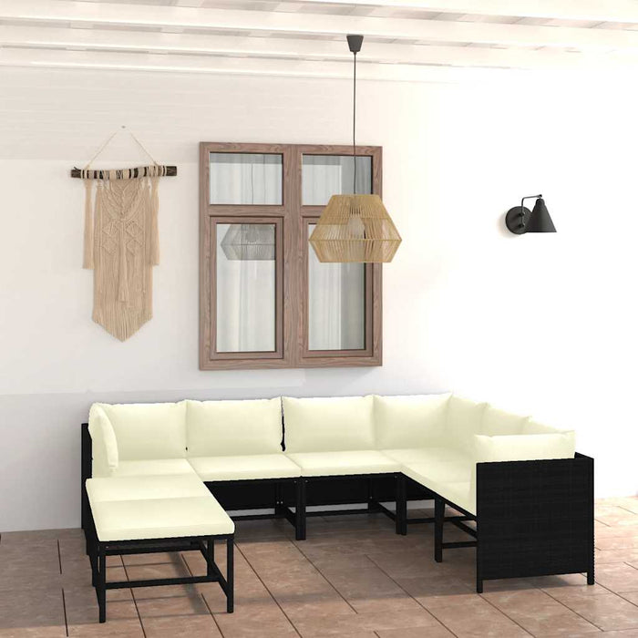 Set mobilier de grădină cu perne, 8 piese, negru, poliratan - WALTI WALTI