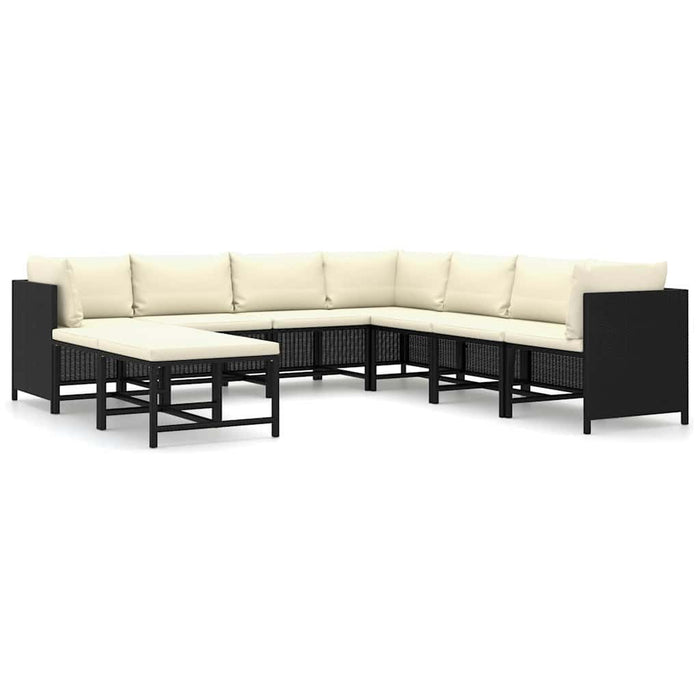 Set mobilier de grădină cu perne, 9 piese, negru, poliratan - WALTI WALTI