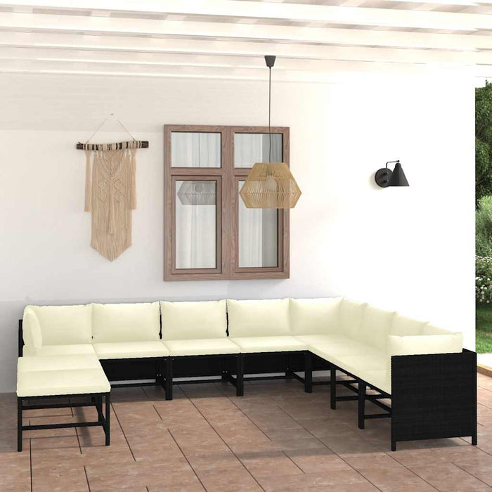 Set mobilier de grădină cu perne, 9 piese, negru, poliratan - WALTI WALTI
