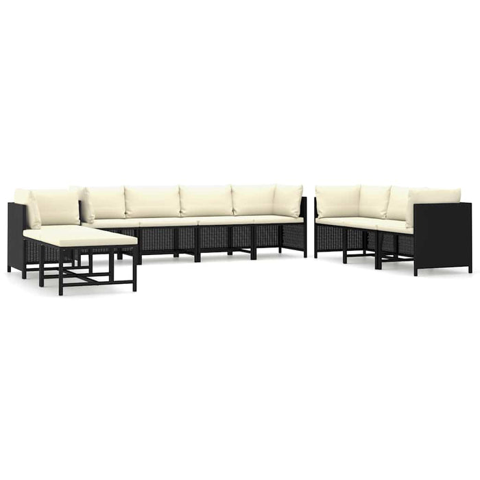 Set mobilier de grădină cu perne, 10 piese, negru, poliratan WALTI