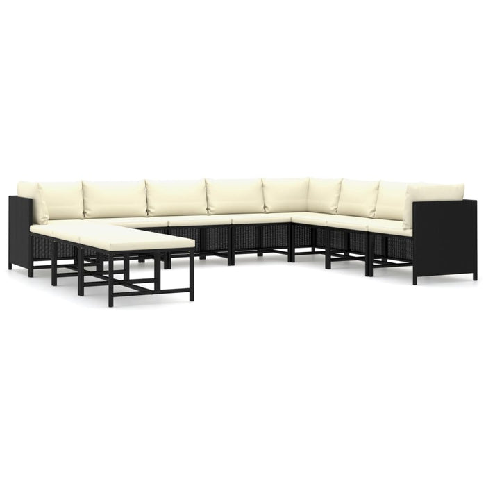Set mobilier de grădină cu perne, 11 piese, negru, poliratan WALTI